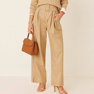 Song of Style Revolve Preppy Belted Pleated High Waist Trousers Khaki Beige M